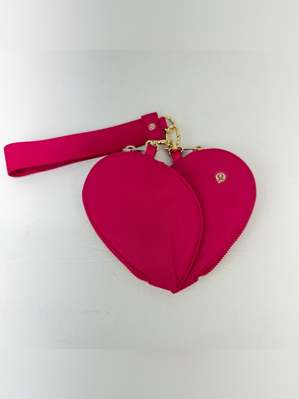 Lululemon Dual Pouch Wristlet Heart Pink Passionate Gold NWOT